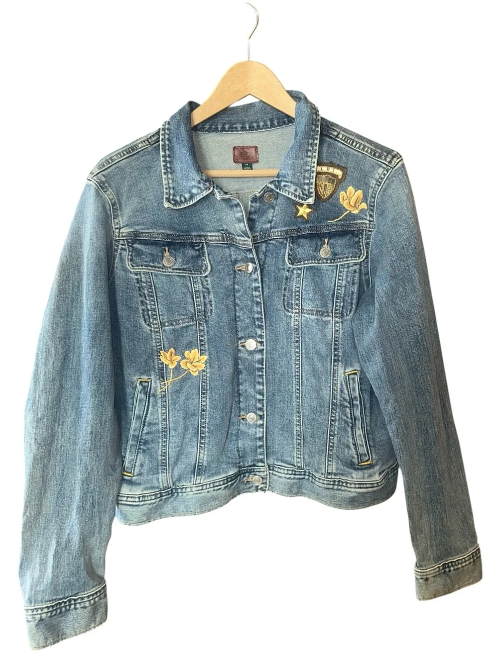 Ralph Lauren Denim Military Star Embroidered Flower Collector Jean Jacket Sz 14 - Picture 3 of 12